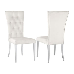 English Elm Set Of 2 Elegant Velvet Dining Chairs In White With Chrome Legs - Modern Comfort & Style Upgrade B016P225488-GIGA
