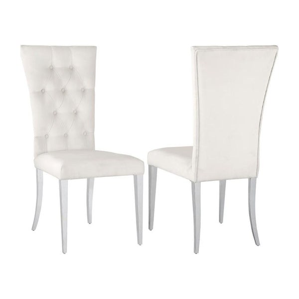 English Elm Set Of 2 Elegant Velvet Dining Chairs In White With Chrome Legs - Modern Comfort & Style Upgrade B016P225488-GIGA
