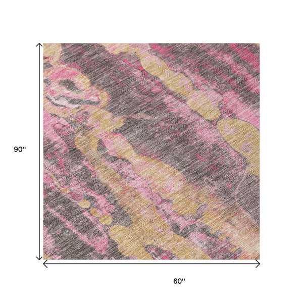 HomeRoots 5' X 8' Blush and Wheat Abstract Area Rug - Stylish, Washable Indoor/Outdoor Design for Any Space 632108