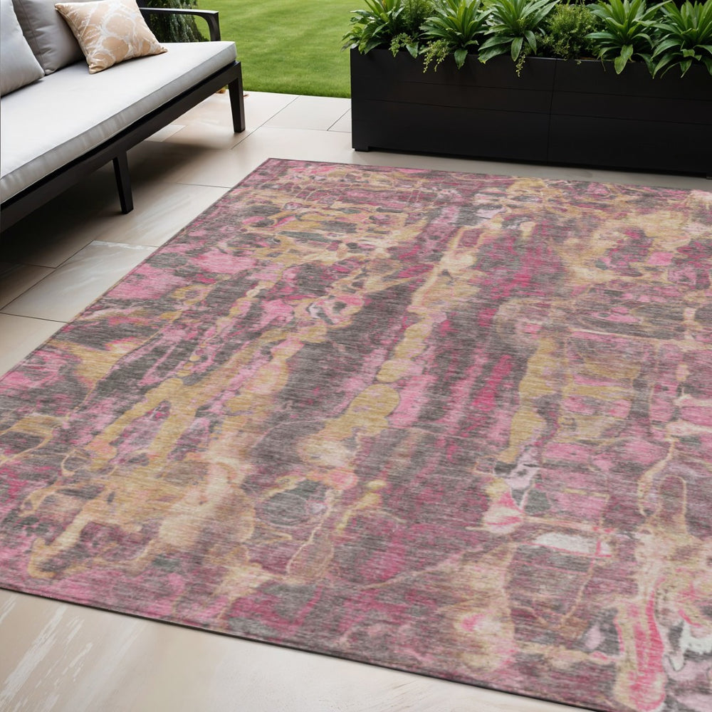 HomeRoots 5' X 8' Blush and Wheat Abstract Area Rug - Stylish, Washable Indoor/Outdoor Design for Any Space 632108