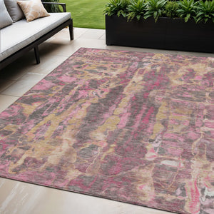 HomeRoots 5' X 8' Blush and Wheat Abstract Area Rug - Stylish, Washable Indoor/Outdoor Design for Any Space 632108