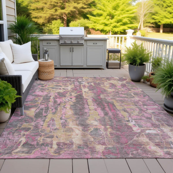 HomeRoots 5' X 8' Blush and Wheat Abstract Area Rug - Stylish, Washable Indoor/Outdoor Design for Any Space 632108