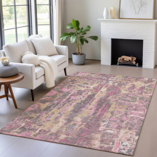 HomeRoots 5' X 8' Blush and Wheat Abstract Area Rug - Stylish, Washable Indoor/Outdoor Design for Any Space 632108