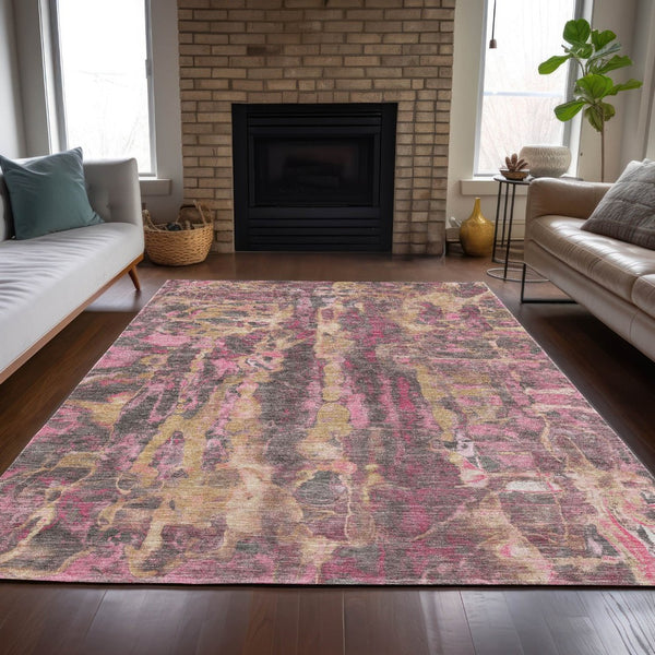 HomeRoots 5' X 8' Blush and Wheat Abstract Area Rug - Stylish, Washable Indoor/Outdoor Design for Any Space 632108