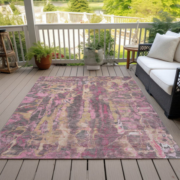 HomeRoots 5' X 8' Blush and Wheat Abstract Area Rug - Stylish, Washable Indoor/Outdoor Design for Any Space 632108