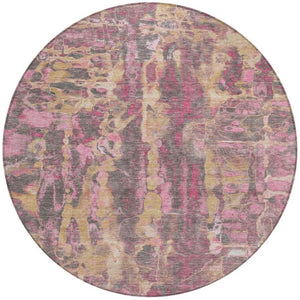 HomeRoots 8' Blush and Wheat Round Abstract Washable Area Rug for Modern Indoor and Outdoor Spaces 632109