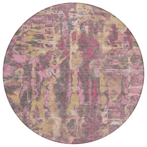 HomeRoots 8' Blush and Wheat Round Abstract Washable Area Rug for Modern Indoor and Outdoor Spaces 632109