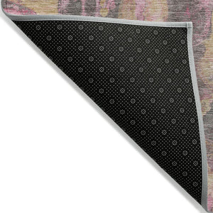 HomeRoots 8' Blush and Wheat Round Abstract Washable Area Rug for Modern Indoor and Outdoor Spaces 632109