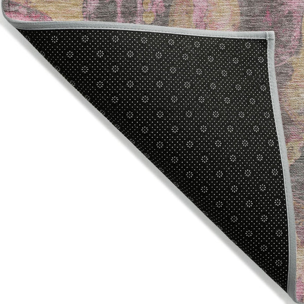 HomeRoots 8' Blush and Wheat Round Abstract Washable Area Rug for Modern Indoor and Outdoor Spaces 632109