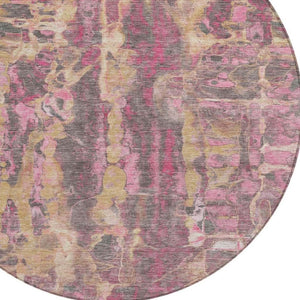 HomeRoots 8' Blush and Wheat Round Abstract Washable Area Rug for Modern Indoor and Outdoor Spaces 632109