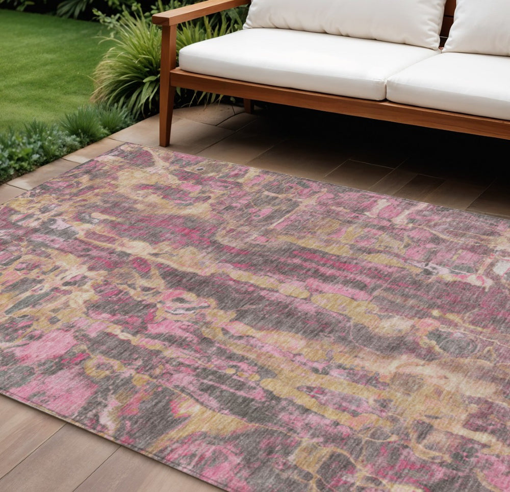 HomeRoots 9' X 12' Blush and Wheat Abstract Area Rug – Stylish, Washable, Durable for Indoor & Outdoor Spaces 632111