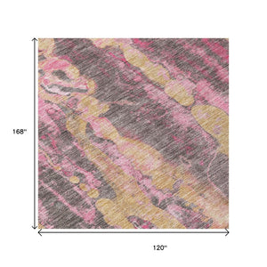 HomeRoots 10' Contemporary Blush & Wheat Abstract Area Rug - Durable, Washable, Stylish for Indoor & Outdoor Use 632112