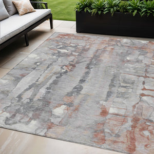 HomeRoots 5' X 8' Copper and Gray Abstract Area Rug - Stylish, Washable, Indoor-Outdoor, Durable, Easy Care 632114