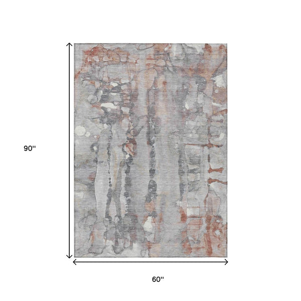 HomeRoots 5' X 8' Copper and Gray Abstract Area Rug - Stylish, Washable, Indoor-Outdoor, Durable, Easy Care 632114