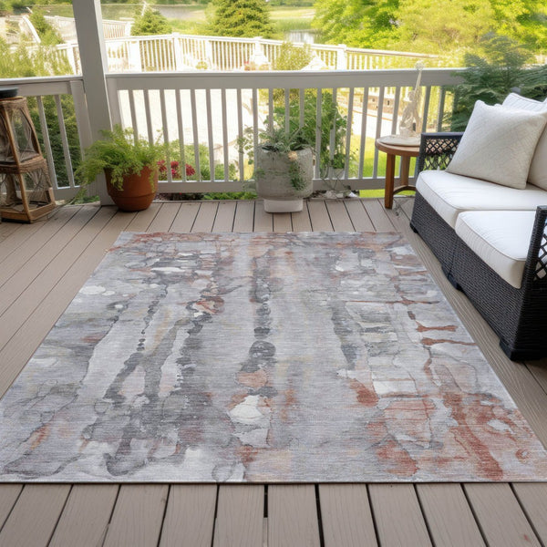 HomeRoots 5' X 8' Copper and Gray Abstract Area Rug - Stylish, Washable, Indoor-Outdoor, Durable, Easy Care 632114