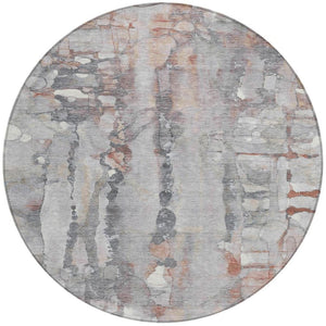 HomeRoots 8' Copper and Gray Round Abstract Rug - Stylish, Washable & Durable for Indoor and Outdoor Spaces! 632115
