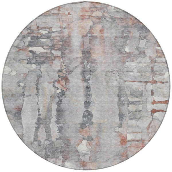 HomeRoots 8' Copper and Gray Round Abstract Rug - Stylish, Washable & Durable for Indoor and Outdoor Spaces! 632115
