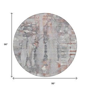 HomeRoots 8' Copper and Gray Round Abstract Rug - Stylish, Washable & Durable for Indoor and Outdoor Spaces! 632115