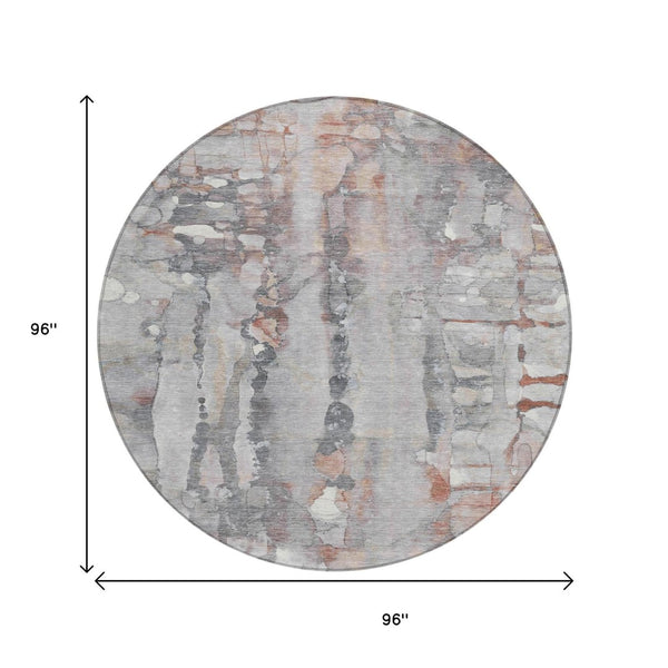 HomeRoots 8' Copper and Gray Round Abstract Rug - Stylish, Washable & Durable for Indoor and Outdoor Spaces! 632115