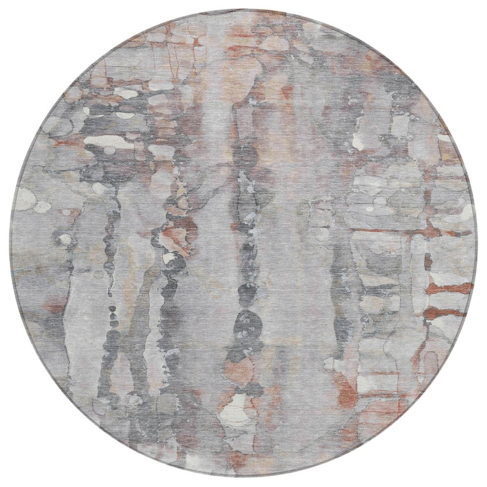 HomeRoots 8' Copper and Gray Round Abstract Rug - Stylish, Washable & Durable for Indoor and Outdoor Spaces! 632115