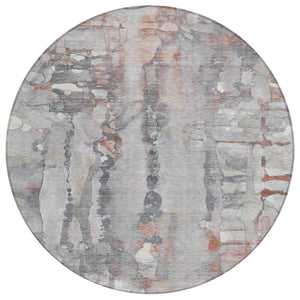 HomeRoots 8' Copper and Gray Round Abstract Rug - Stylish, Washable & Durable for Indoor and Outdoor Spaces! 632115
