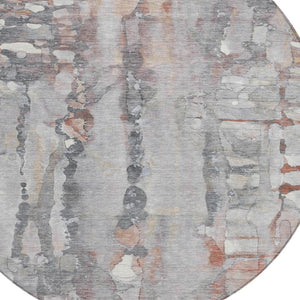 HomeRoots 8' Copper and Gray Round Abstract Rug - Stylish, Washable & Durable for Indoor and Outdoor Spaces! 632115