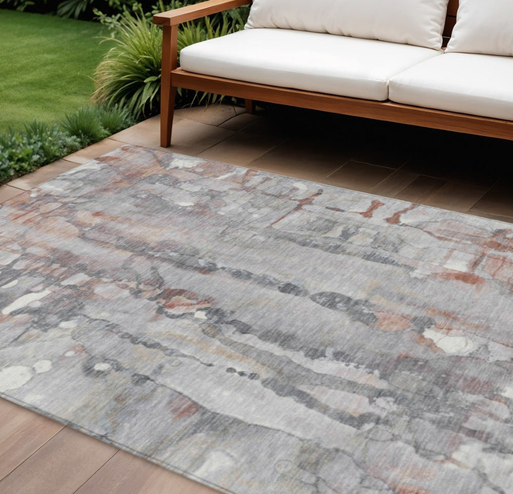 HomeRoots 8' X 10' Copper and Gray Abstract Washable Area Rug – Stylish, Durable, Indoor/Outdoor Solution for All Spaces 632116