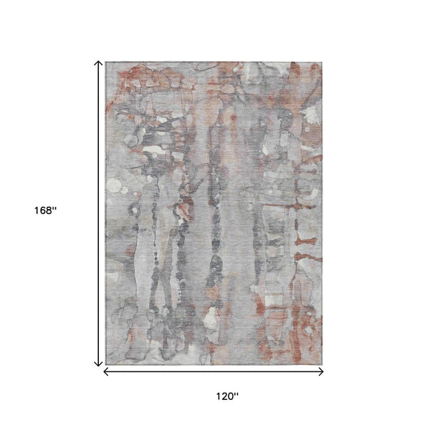 HomeRoots 10' Copper and Gray Abstract Indoor Outdoor Area Rug – Stylish, Durable, Washable for High Traffic Use 632118