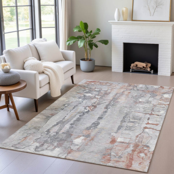 HomeRoots 10' Copper and Gray Abstract Indoor Outdoor Area Rug – Stylish, Durable, Washable for High Traffic Use 632118
