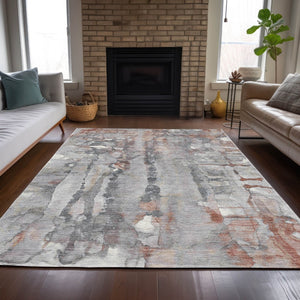 HomeRoots 10' Copper and Gray Abstract Indoor Outdoor Area Rug – Stylish, Durable, Washable for High Traffic Use 632118