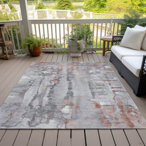 HomeRoots 10' Copper and Gray Abstract Indoor Outdoor Area Rug – Stylish, Durable, Washable for High Traffic Use 632118