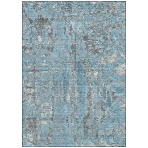 HomeRoots 5' Modern Denim Blue and Gray Abstract Area Rug - Washable, Stain-Resistant, Indoor/Outdoor Use 5' X 8' 632120
