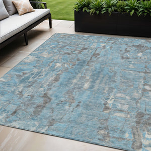 HomeRoots 5' Modern Denim Blue and Gray Abstract Area Rug - Washable, Stain-Resistant, Indoor/Outdoor Use 5' X 8' 632120