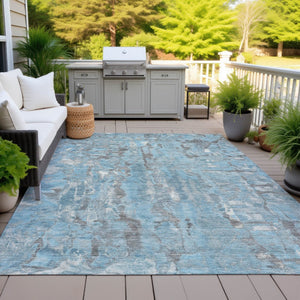 HomeRoots 5' Modern Denim Blue and Gray Abstract Area Rug - Washable, Stain-Resistant, Indoor/Outdoor Use 5' X 8' 632120