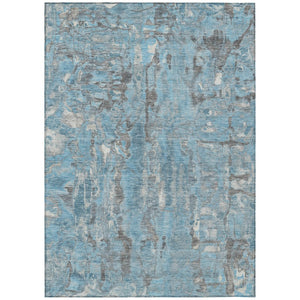 HomeRoots 5' Modern Denim Blue and Gray Abstract Area Rug - Washable, Stain-Resistant, Indoor/Outdoor Use 5' X 8' 632120