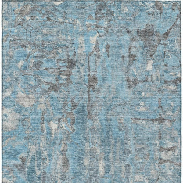 HomeRoots 5' Modern Denim Blue and Gray Abstract Area Rug - Washable, Stain-Resistant, Indoor/Outdoor Use 5' X 8' 632120