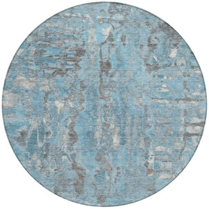 HomeRoots 8' Stylish Denim Blue and Gray Abstract Round Rug - Washable, Durable Design for Indoor/Outdoor Use 632121