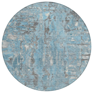 HomeRoots 8' Stylish Denim Blue and Gray Abstract Round Rug - Washable, Durable Design for Indoor/Outdoor Use 632121
