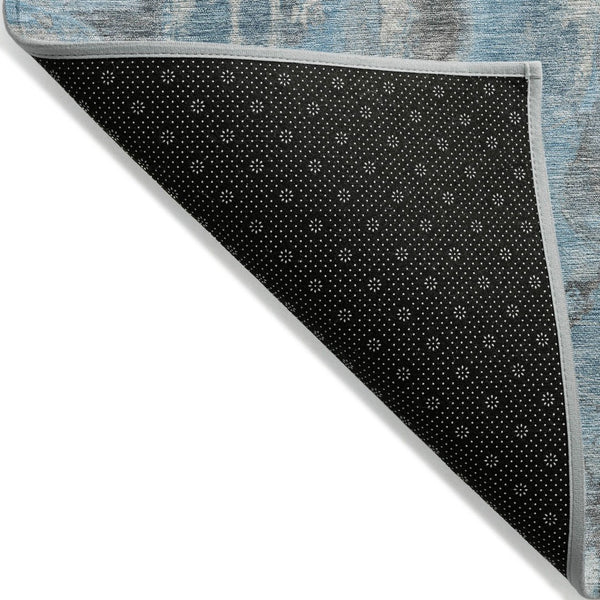 HomeRoots 8' Stylish Denim Blue and Gray Abstract Round Rug - Washable, Durable Design for Indoor/Outdoor Use 632121