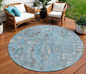 HomeRoots 8' Stylish Denim Blue and Gray Abstract Round Rug - Washable, Durable Design for Indoor/Outdoor Use 632121