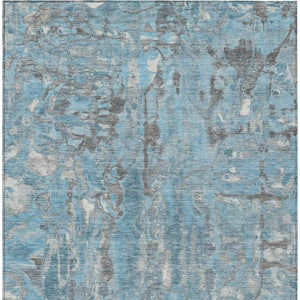 HomeRoots 5' Modern Denim Blue and Gray Abstract Area Rug - Washable, Stain-Resistant, Indoor/Outdoor Use 8' X 10' 632122