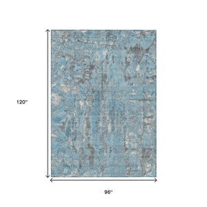 HomeRoots 5' Modern Denim Blue and Gray Abstract Area Rug - Washable, Stain-Resistant, Indoor/Outdoor Use 8' X 10' 632122