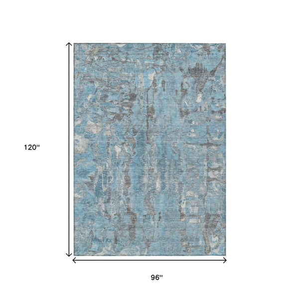 HomeRoots 5' Modern Denim Blue and Gray Abstract Area Rug - Washable, Stain-Resistant, Indoor/Outdoor Use 8' X 10' 632122