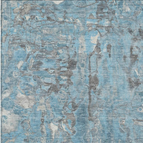 HomeRoots 5' Modern Denim Blue and Gray Abstract Area Rug - Washable, Stain-Resistant, Indoor/Outdoor Use 8' X 10' 632122