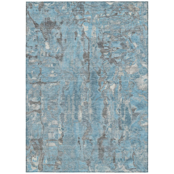 HomeRoots 5' Modern Denim Blue and Gray Abstract Area Rug - Washable, Stain-Resistant, Indoor/Outdoor Use 9' X 12' 632123
