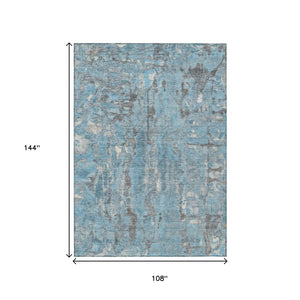 HomeRoots 5' Modern Denim Blue and Gray Abstract Area Rug - Washable, Stain-Resistant, Indoor/Outdoor Use 9' X 12' 632123