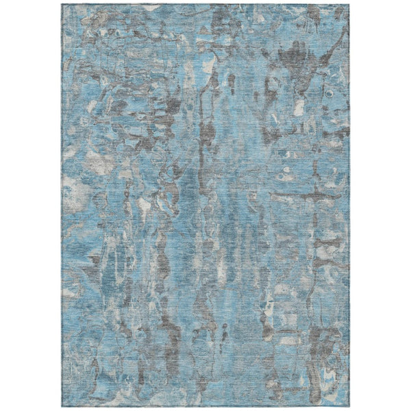 HomeRoots 5' Modern Denim Blue and Gray Abstract Area Rug - Washable, Stain-Resistant, Indoor/Outdoor Use 9' X 12' 632123