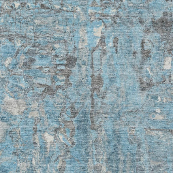 HomeRoots 5' Modern Denim Blue and Gray Abstract Area Rug - Washable, Stain-Resistant, Indoor/Outdoor Use 9' X 12' 632123