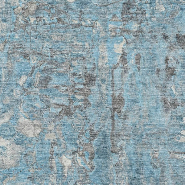 HomeRoots 5' Modern Denim Blue and Gray Abstract Area Rug - Washable, Stain-Resistant, Indoor/Outdoor Use 10' X 14' 632124