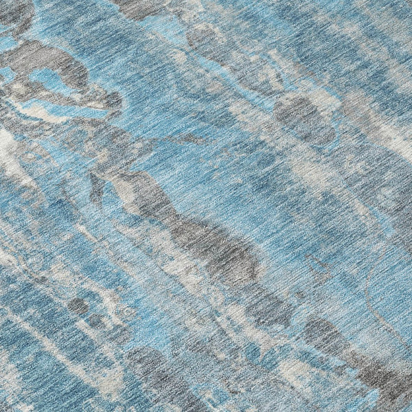 HomeRoots 5' Modern Denim Blue and Gray Abstract Area Rug - Washable, Stain-Resistant, Indoor/Outdoor Use 10' X 14' 632124